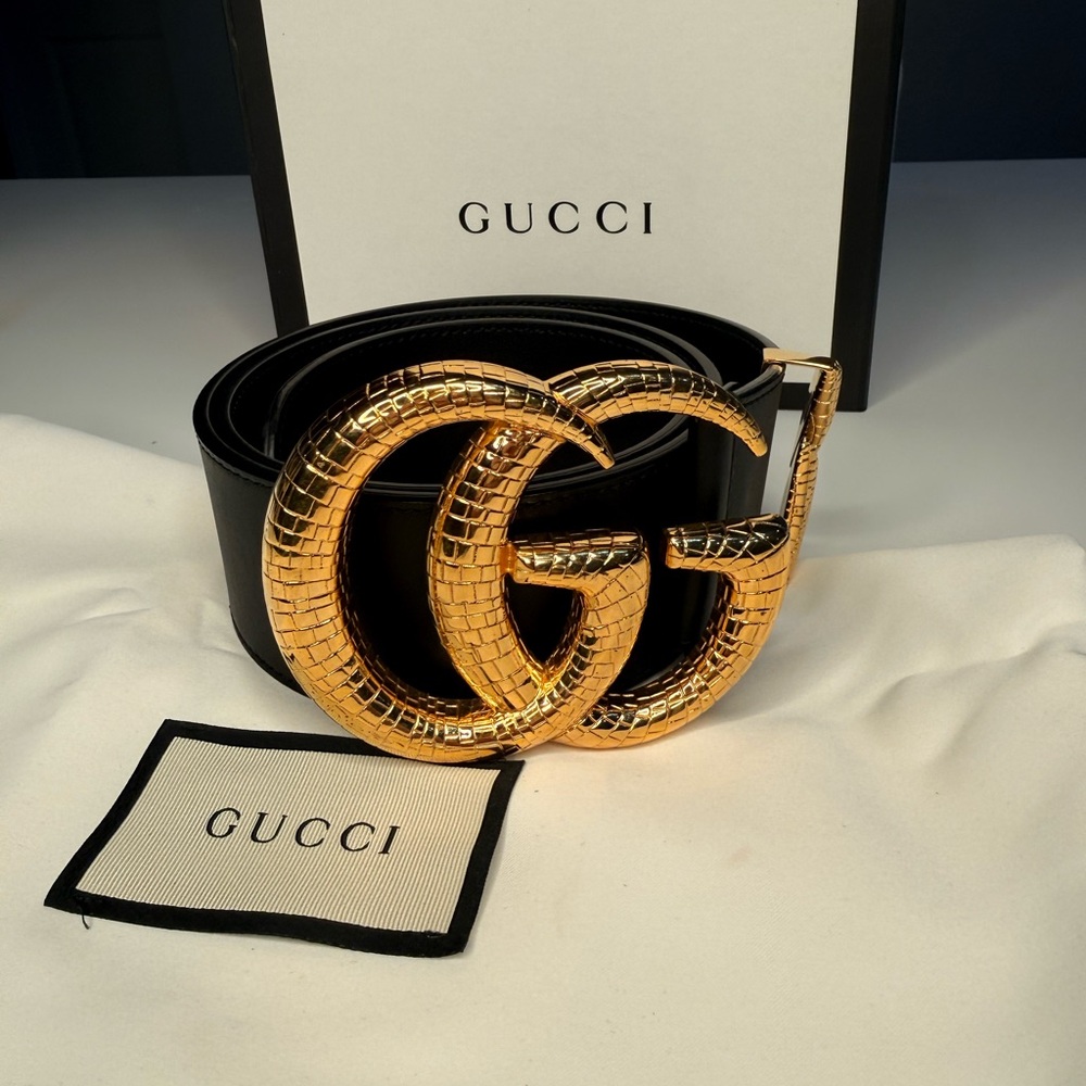Gucci Women's Belt with Gold GG Buckle
